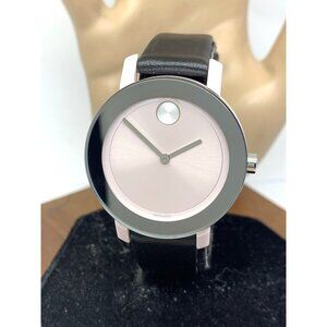 Movado Women's Watch 3600709 Bold Pink Ceramic Swiss Quartz 36mm Black Leather
